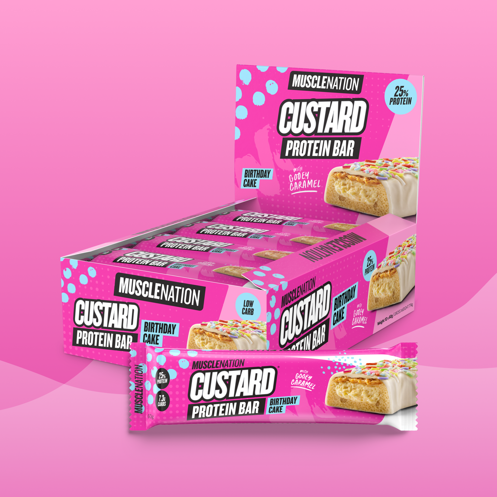 CUSTARD Protein Bar - Birthday Cake - Box of 12-Protein Bars-MNSUPPS0189-19359054000091-1-Muscle Nation