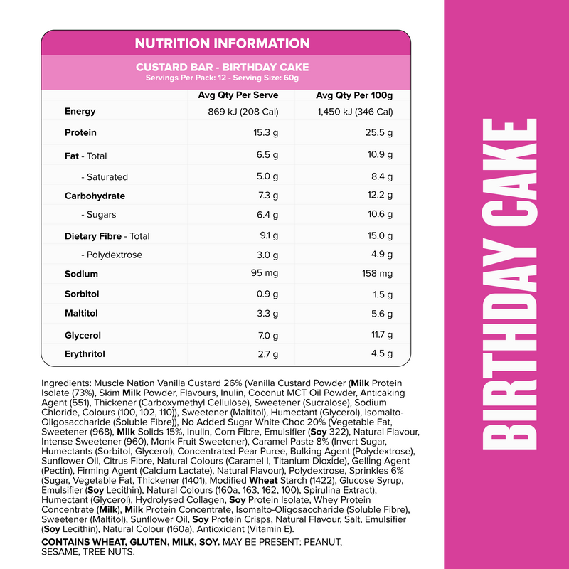 CUSTARD Protein Bar - Birthday Cake - Box of 12-Protein Bars-MNSUPPS0189-19359054000091-3-Muscle Nation