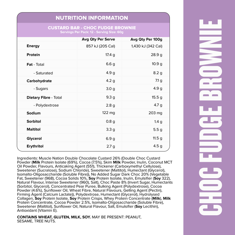 CUSTARD Protein Bar - Choc Fudge Brownie - Box of 12-Protein Bars-MNSUPPS0191-19359054000367-3-Muscle Nation