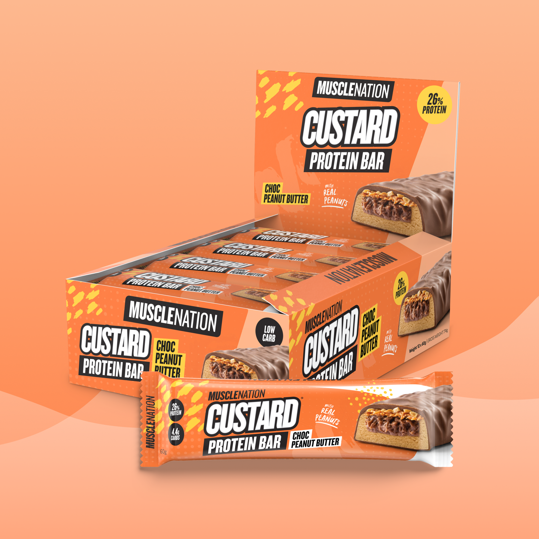 CUSTARD Protein Bar - Choc Peanut Butter - Box of 12-Protein Bars-MNSUPPS0216-19359054000312-1-Muscle Nation