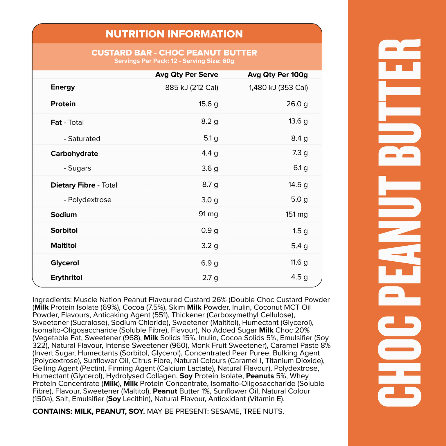 CUSTARD Protein Bar - Choc Peanut Butter - Box of 12-Protein Bars-MNSUPPS0216-19359054000312-3-Muscle Nation