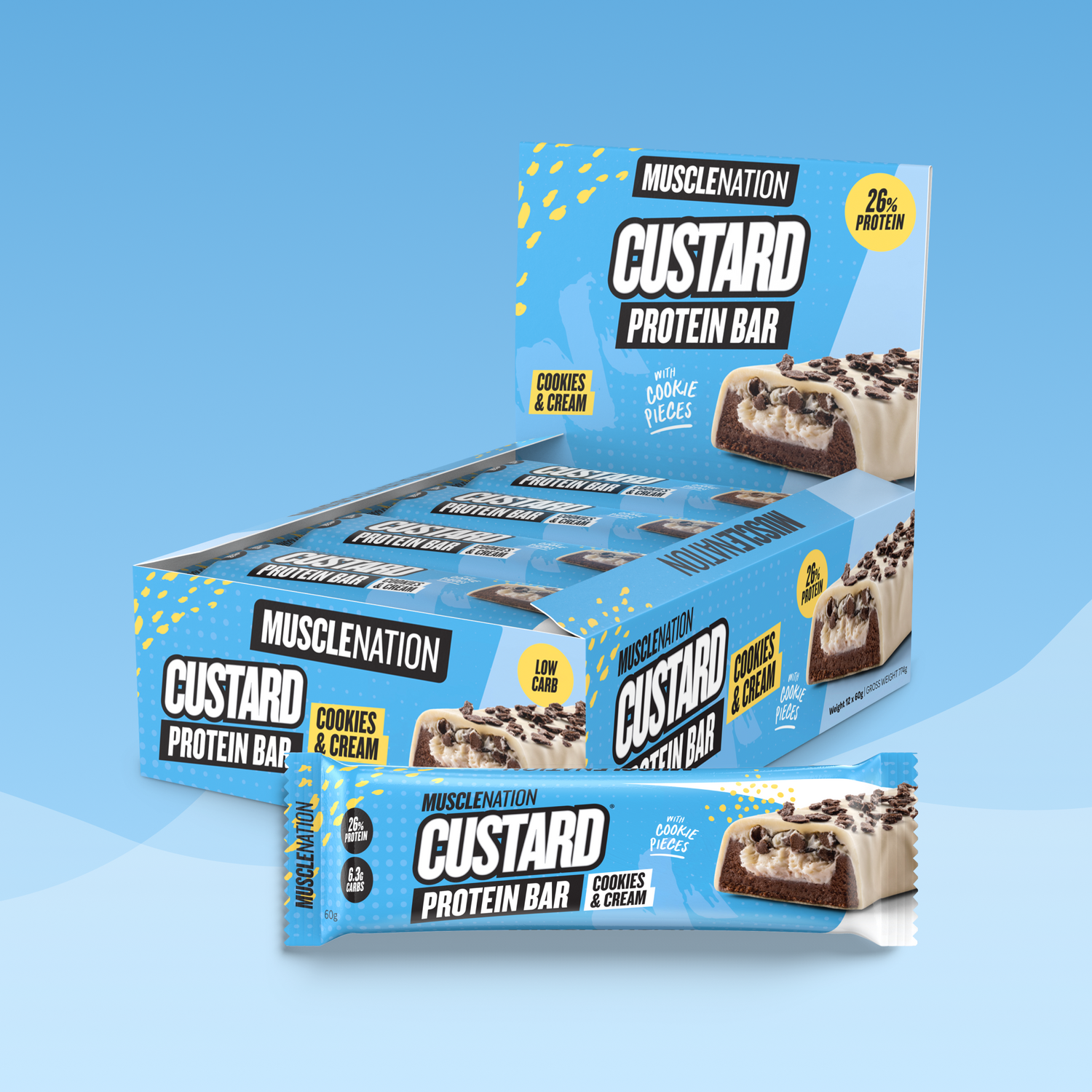 CUSTARD Protein Bar - Cookies & Cream - Box of 12-Protein Bars-MNSUPPS0192-19359054000329-1-Muscle Nation