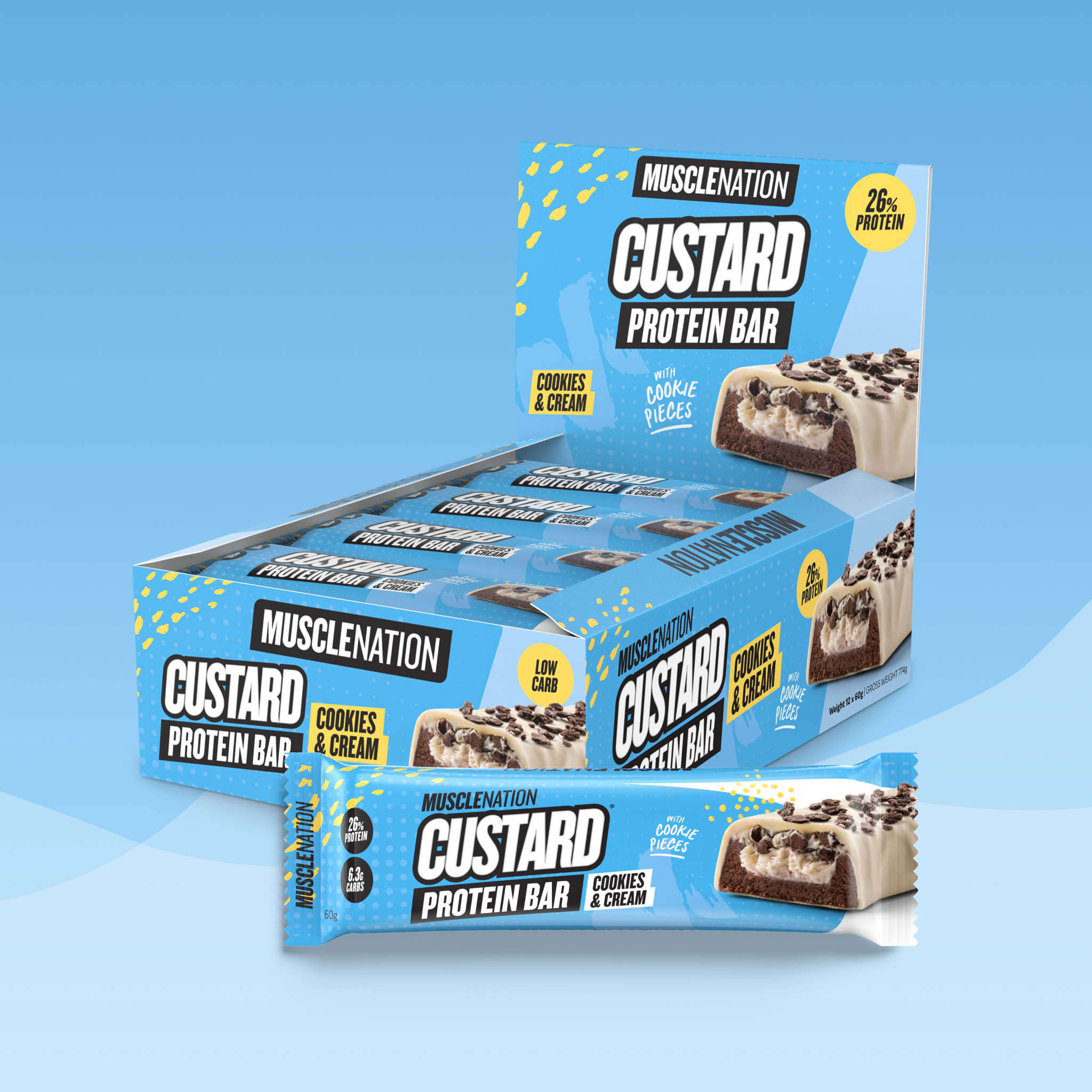 CUSTARD Protein Bar - Cookies & Cream - Box of 12-Protein Bars-MNSUPPS0192-19359054000329-1-Muscle Nation