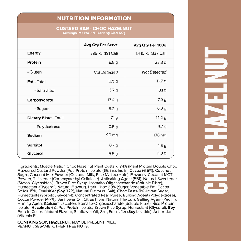 CUSTARD Plant Protein Bar (Vegan) Choc Hazelnut - Muscle Nation protein bar, view 3
