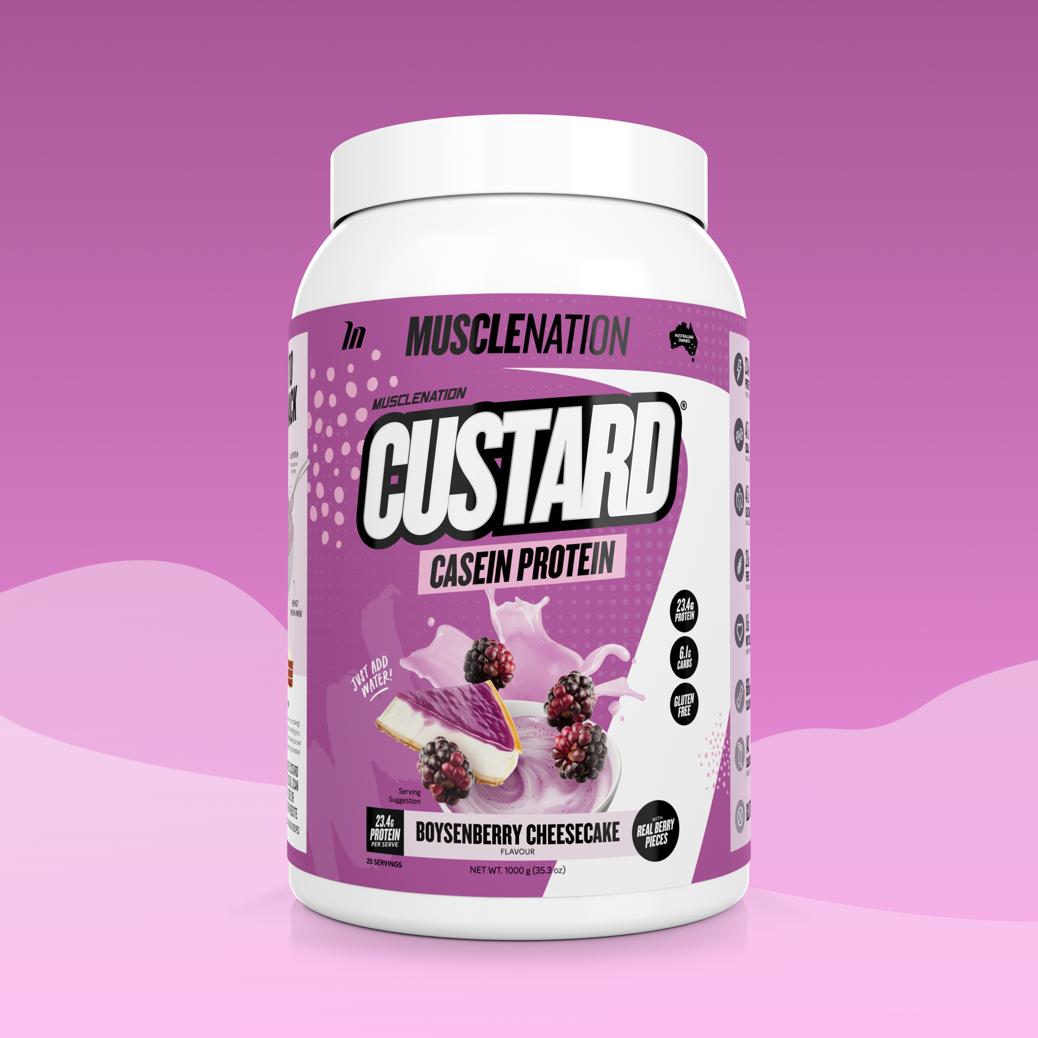 CUSTARD Casein Protein - Boysenberry Cheesecake - 25 serves-Custard Casein Powder-MNSUPPS0328-9359054001701-1-Muscle Nation