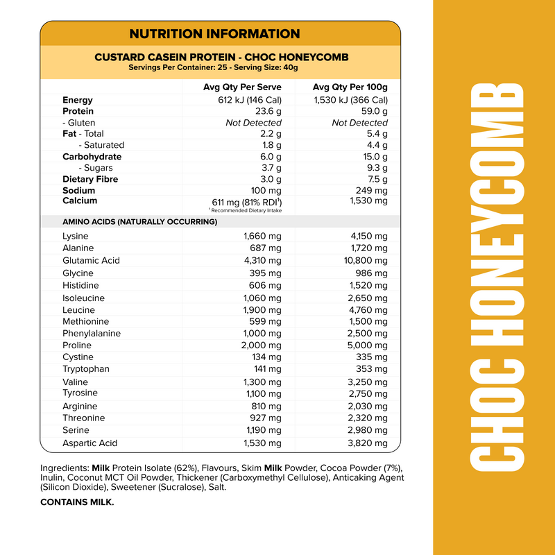 CUSTARD Casein Protein - Choc Honeycomb - 25 serves-Custard Casein Powder-MNSUPPS0384-9359054002739-2-Muscle Nation