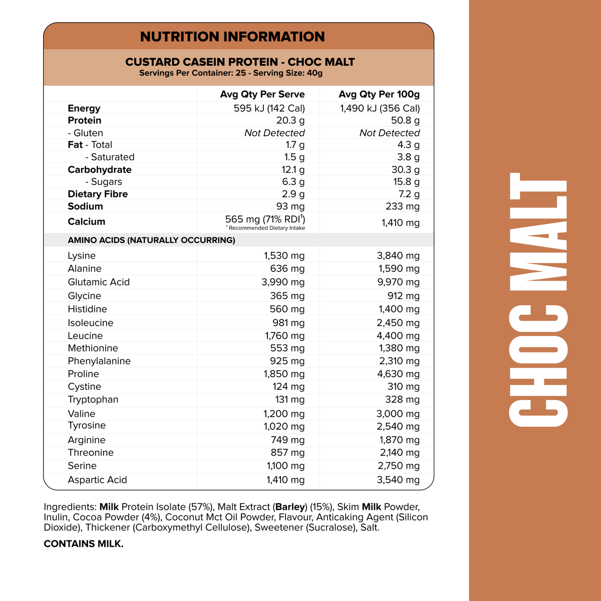 CUSTARD Casein Protein Choc Malt - Muscle Nation casein protein powder, view 2