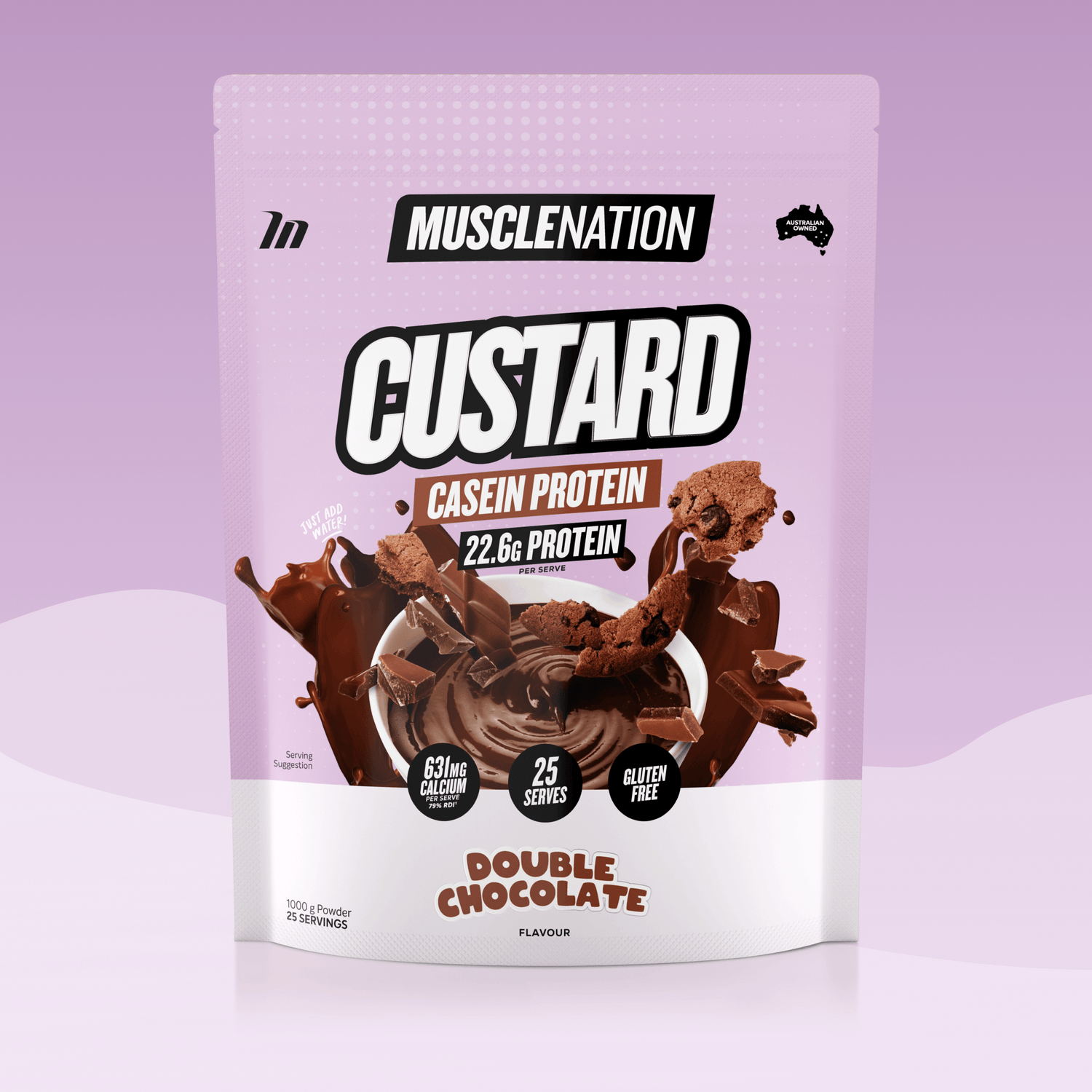 CUSTARD Casein Protein Double Chocolate - Muscle Nation casein protein powder