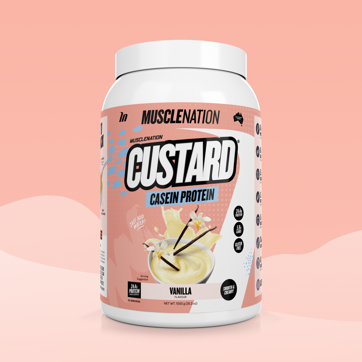 CUSTARD Casein Protein - Vanilla - 25 serves-Custard Casein Powder-MNSUPPS0018-9359054001381-1-Muscle Nation