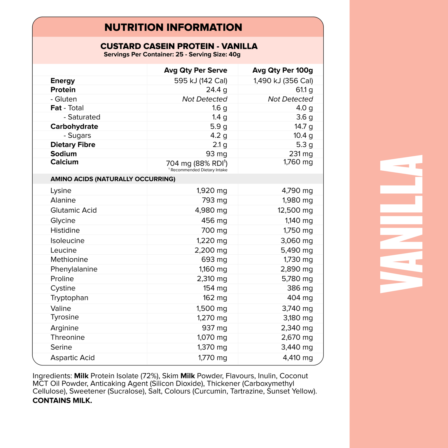 CUSTARD Casein Protein - Vanilla - 25 serves-Custard Casein Powder-MNSUPPS0018-9359054001381-2-Muscle Nation