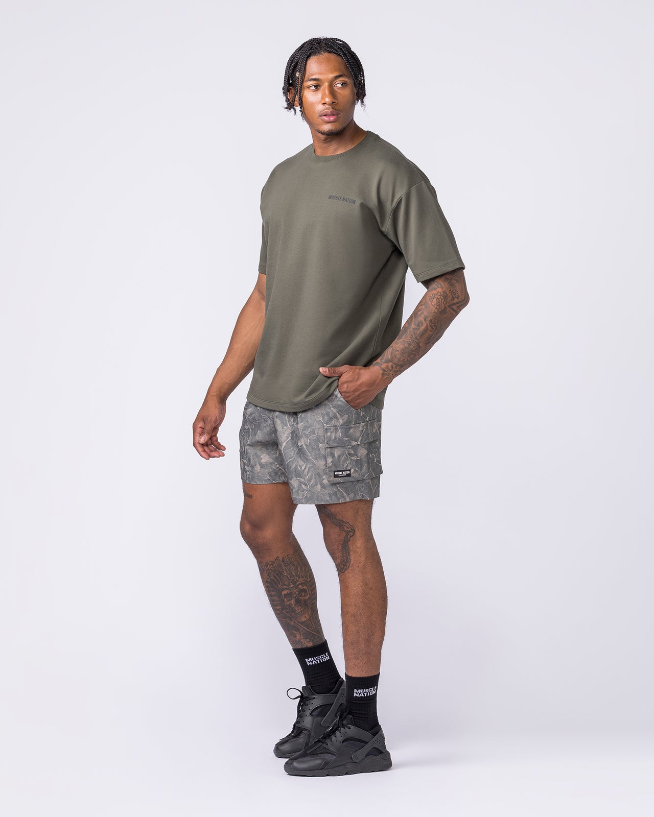 Daily Cargo 5" Shorts - Washed Tree Camo Grey-Shorts-S-122506WTCMOG-S-MNAPPRL48034-6-Muscle Nation