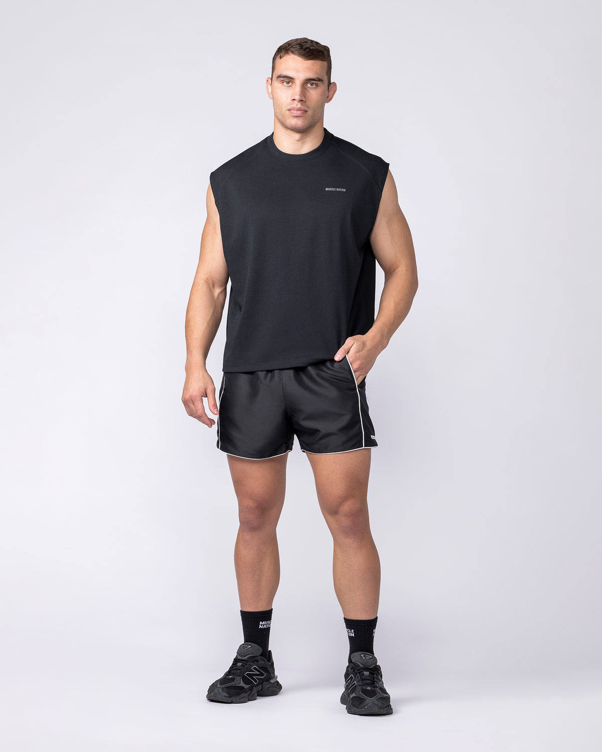 Daily Raglan Boxy Muscle Tank - Black