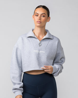 Cropped Quarter Zip - Light Grey Marl-Jumpers & Hoodies-XXS-042413LTGRYMRL-XXS-MNAPPRL30516-2-Muscle Nation