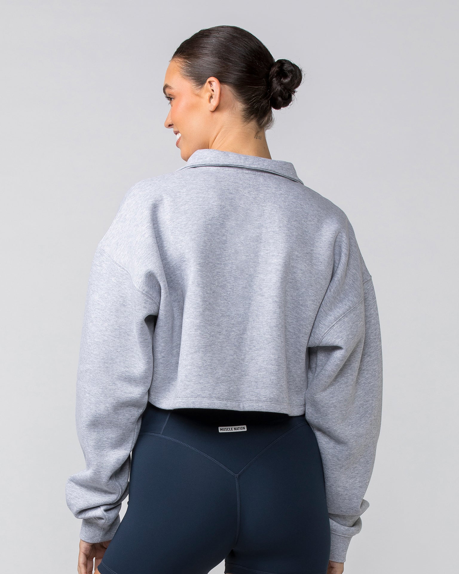 Cropped Quarter Zip - Light Grey Marl-Jumpers & Hoodies-XXS-042413LTGRYMRL-XXS-MNAPPRL30516-4-Muscle Nation