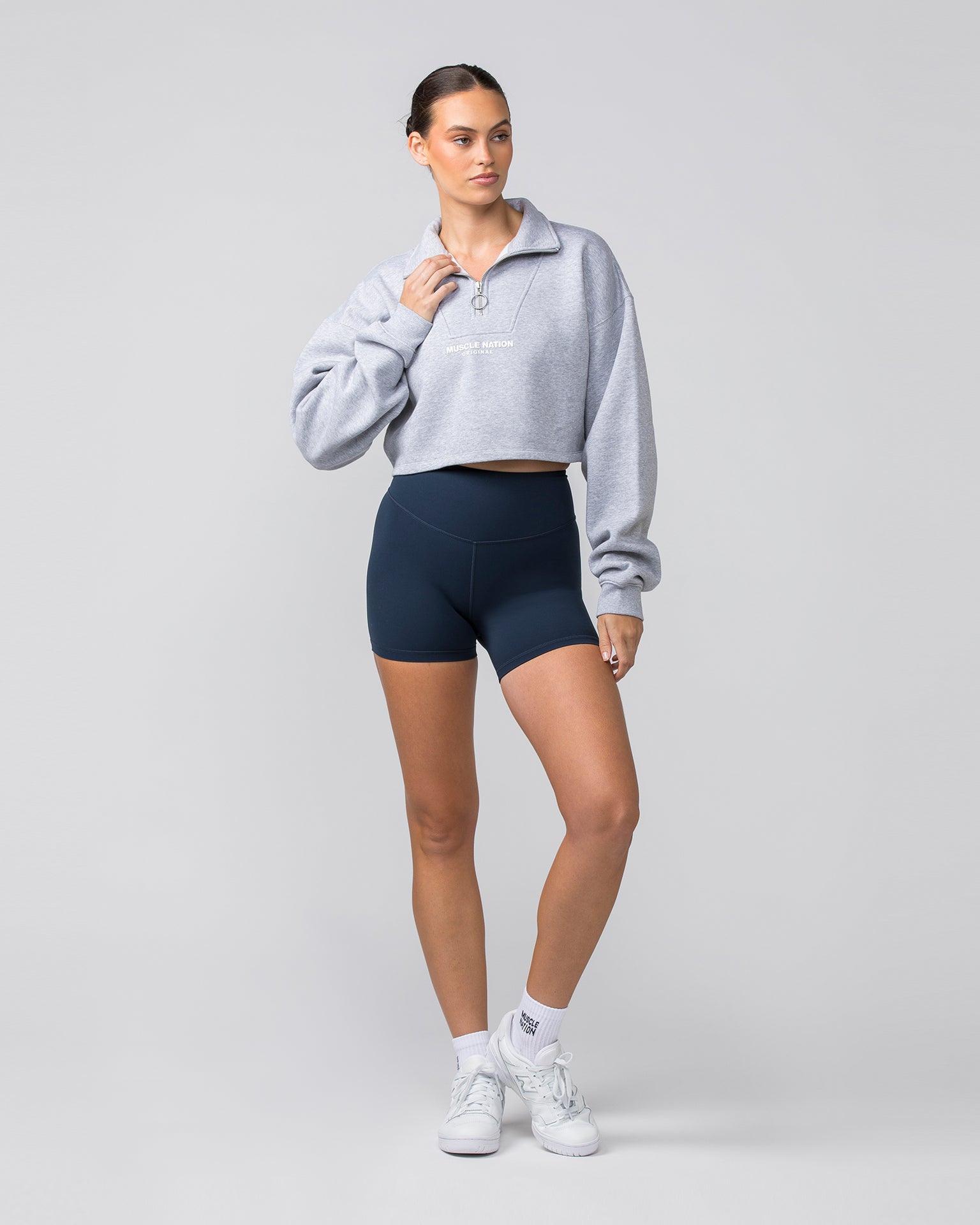 Cropped Quarter Zip - Light Grey Marl-Jumpers & Hoodies-XXS-042413LTGRYMRL-XXS-MNAPPRL30516-6-Muscle Nation
