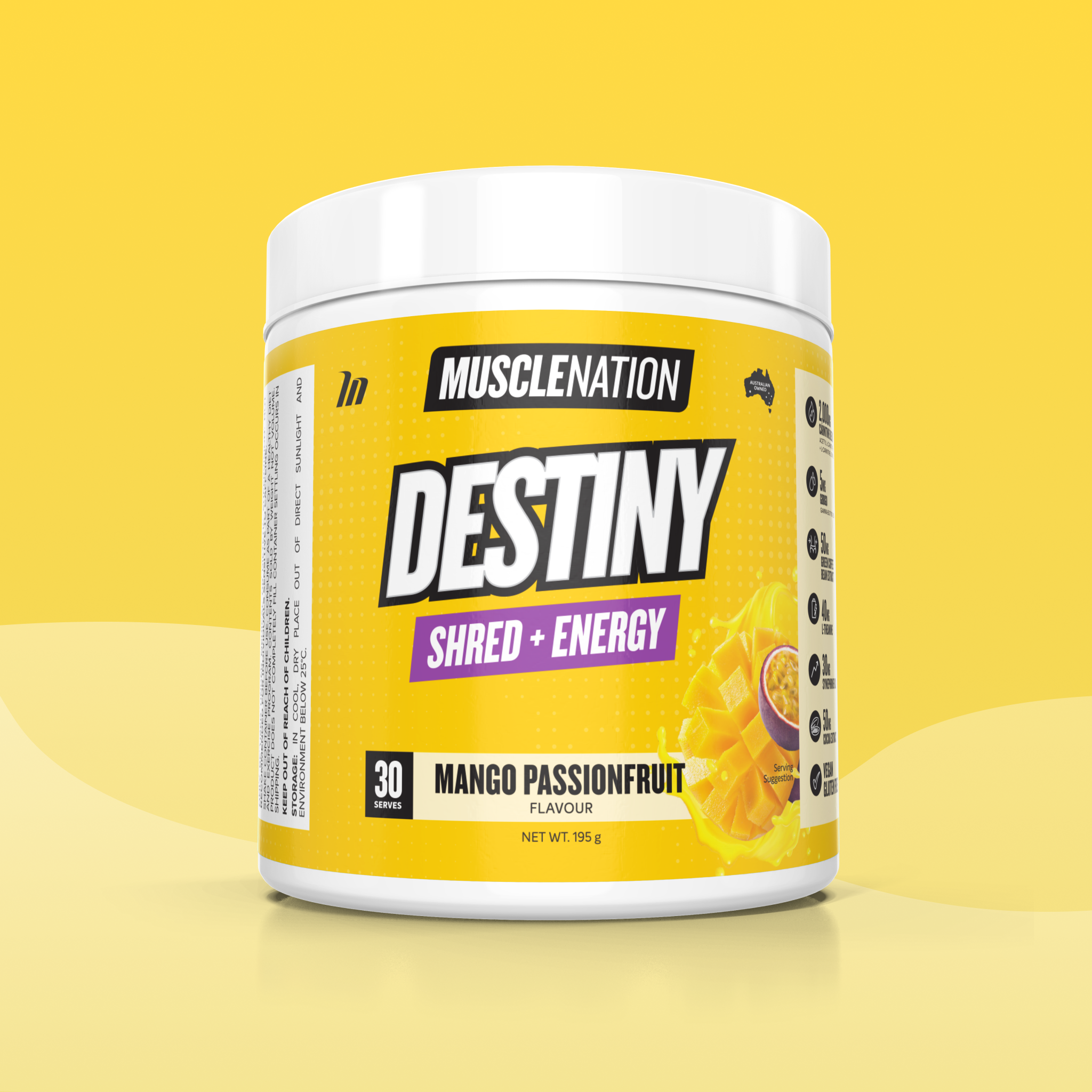 DESTINY Pre-Workout Burn - Mango Passionfruit - 30 serves-Fat Burner-MNSUPPS0230-764460254471-1-Muscle Nation