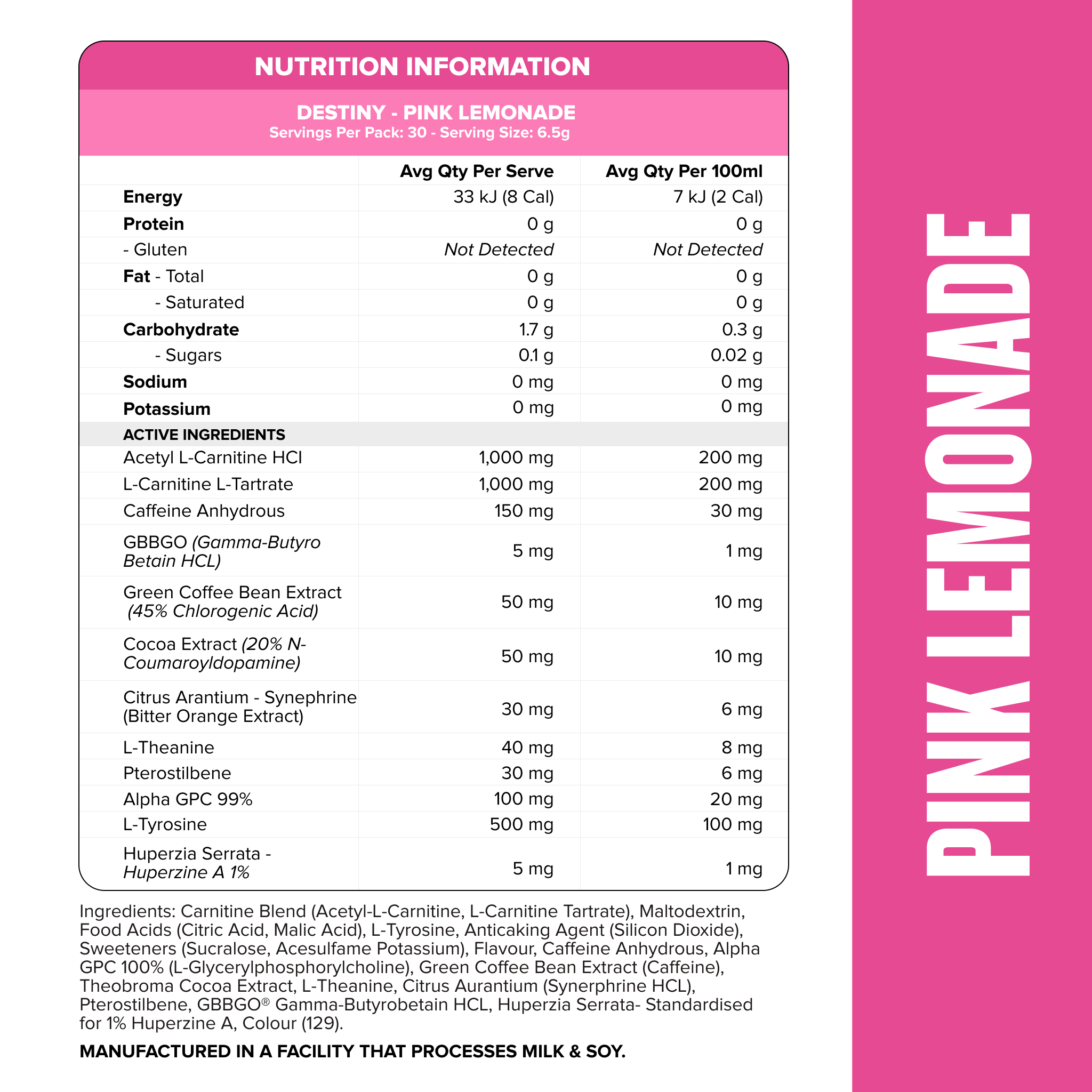 DESTINY Pre-Workout Burn - Pink Lemonade - 30 serves-Fat Burner-MNSUPPS0387-9359054002883-2-Muscle Nation