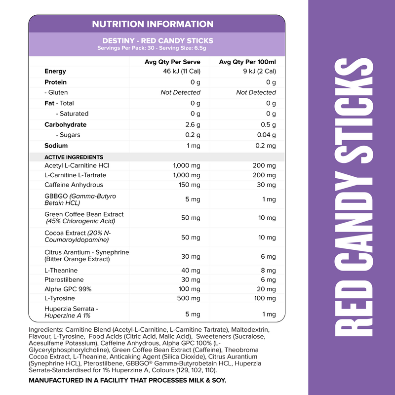 DESTINY Pre-Workout Burn - Red Candy Sticks - 30 serves-Fat Burner-MNSUPPS0034-745114800954-2-Muscle Nation