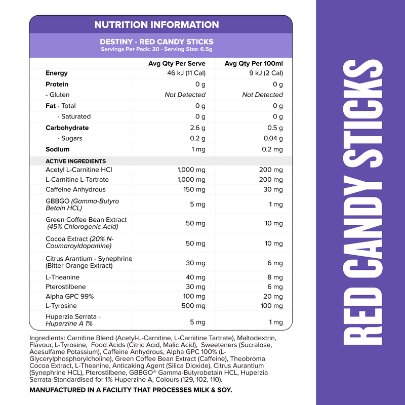 DESTINY Pre-Workout Burn - Red Candy Sticks - 30 serves-Fat Burner-MNSUPPS0034-745114800954-2-Muscle Nation