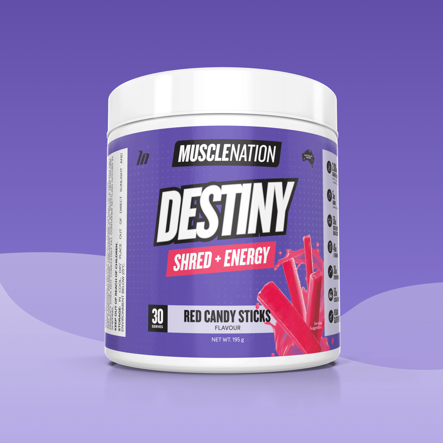 DESTINY Pre-Workout Burn Red Candy Sticks - Muscle Nation pre-workout fat burner