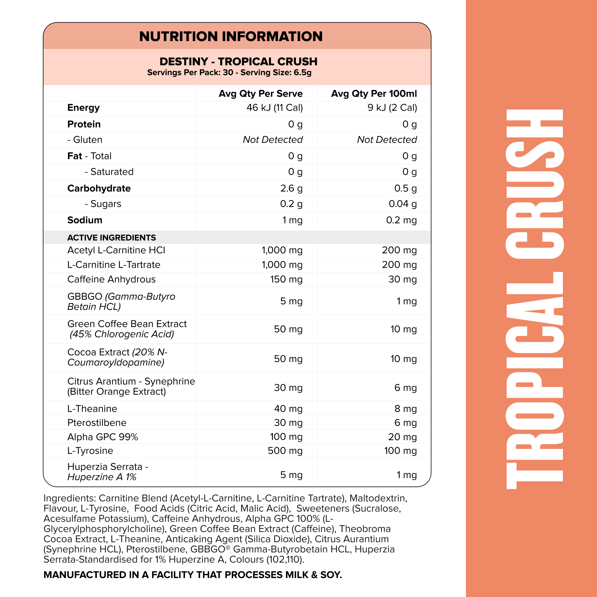 DESTINY Pre-Workout Burn - Tropical Crush - 30 serves-Fat Burner-MNSUPPS0238-764460254495-2-Muscle Nation