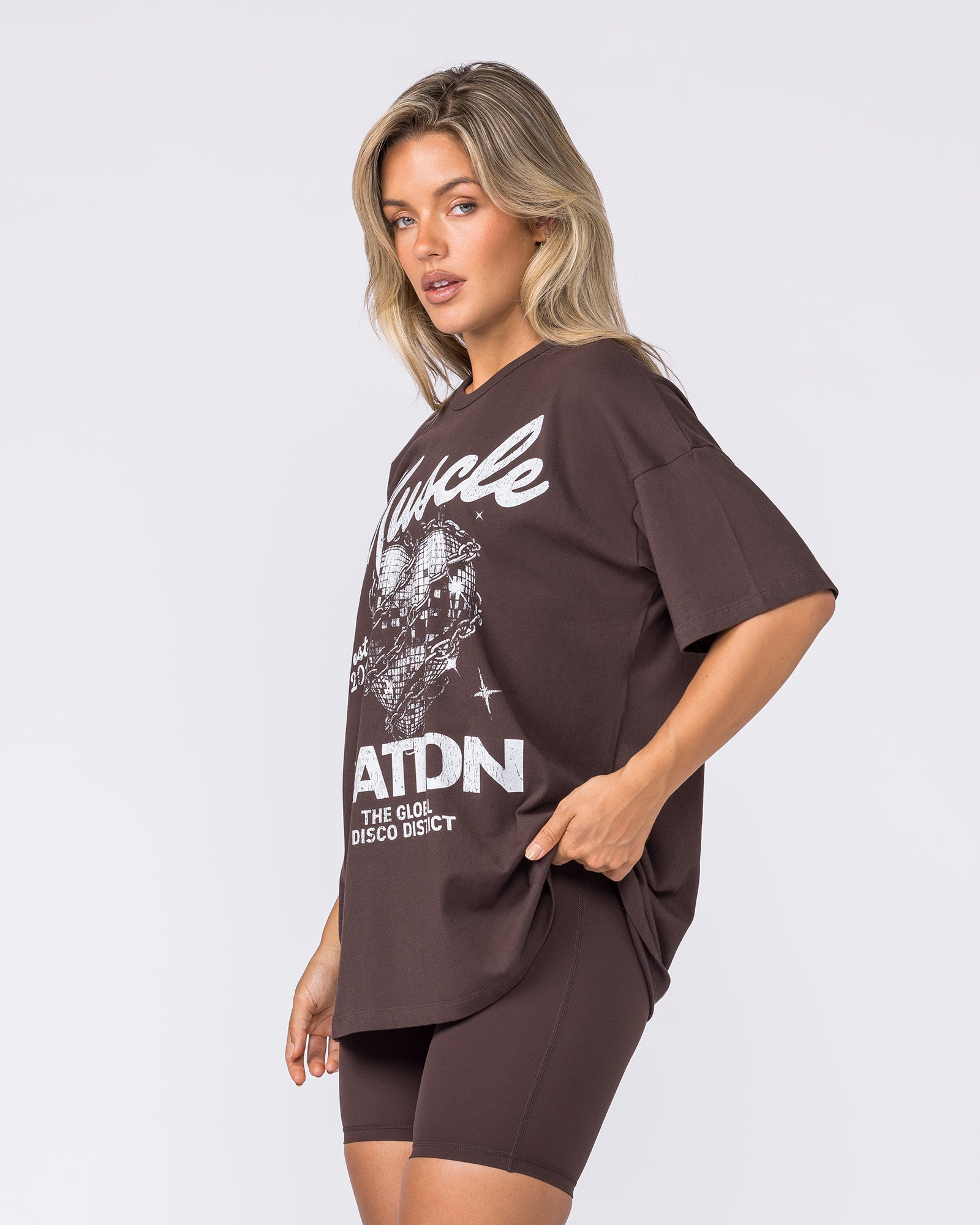 Disco District Oversized Tee - Cocoa-T-Shirts-XXS-032614COCOA-XXS-MNAPPRL49377-3-Muscle Nation