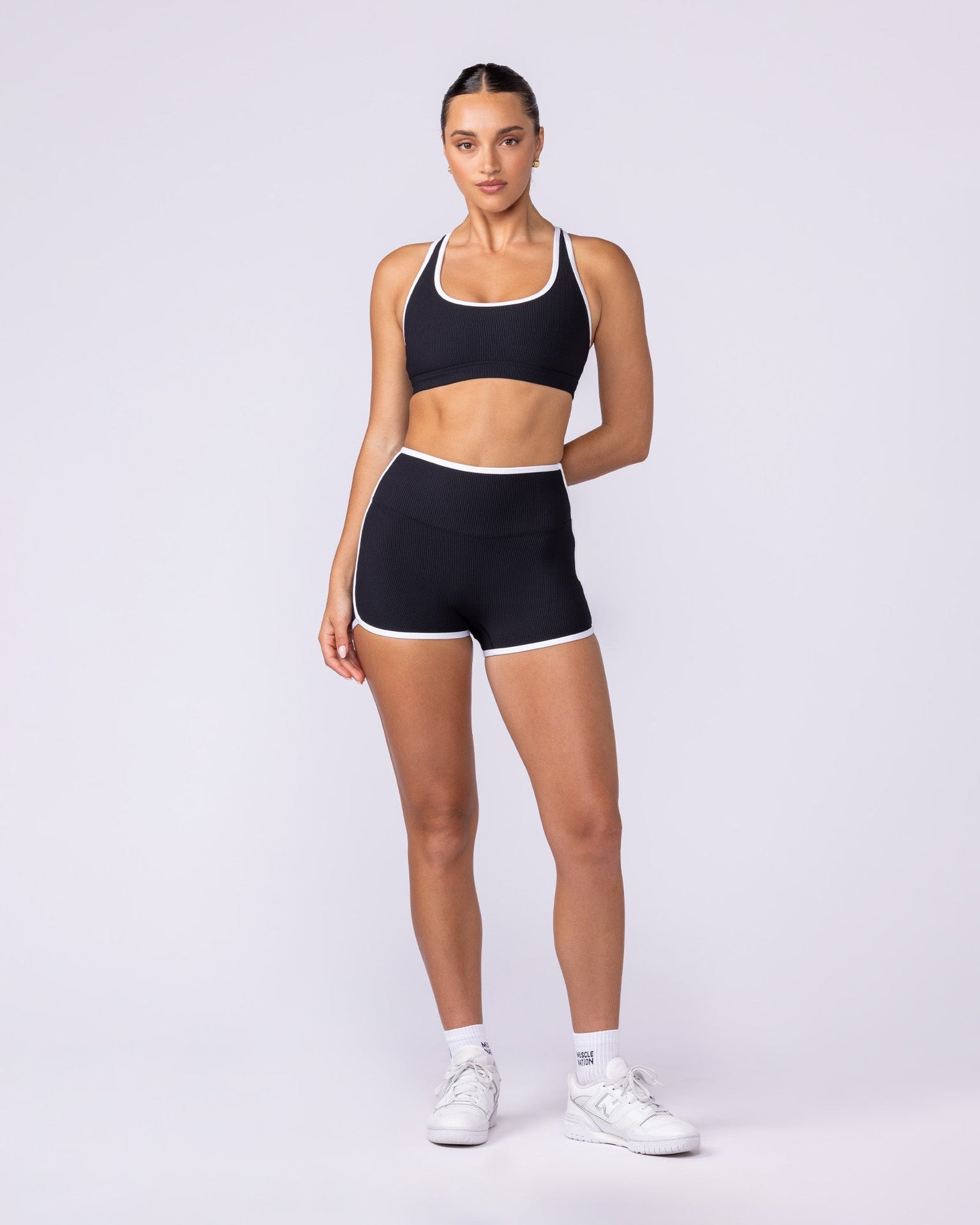 Drew Rib Bra - Black / White-Sports Bras-XXS-112502BLKWHT-XXS-MNAPPRL45770-6-Muscle Nation