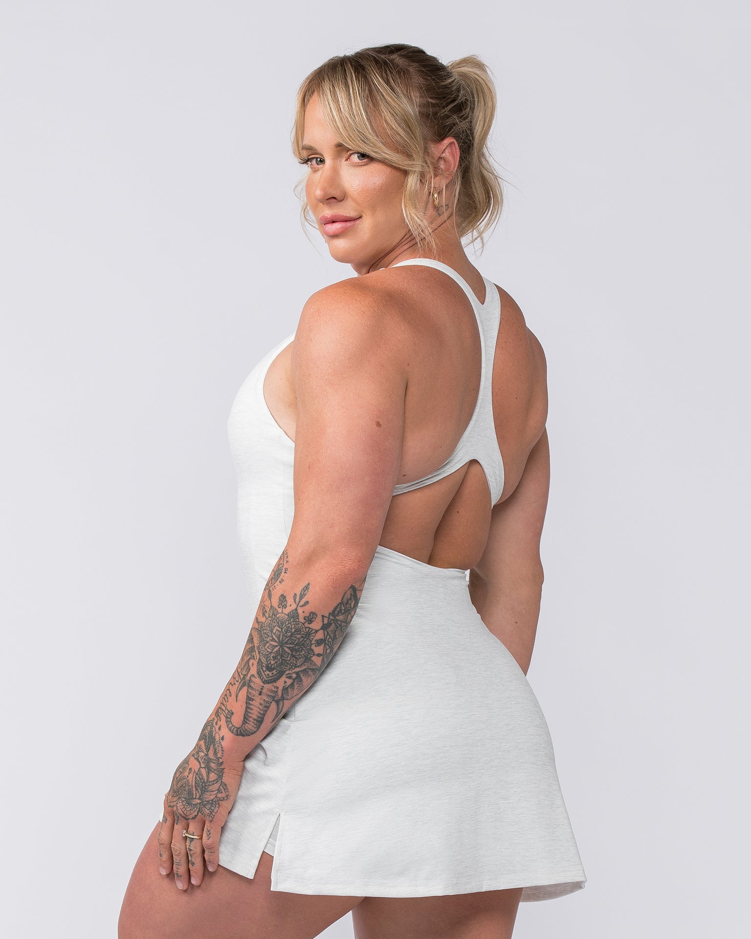 MN x Em King Aura Dress - White Grey Marl-Bottoms-XXS-082412WHTGMRL-XXS-MNAPPRL34567-2-Muscle Nation