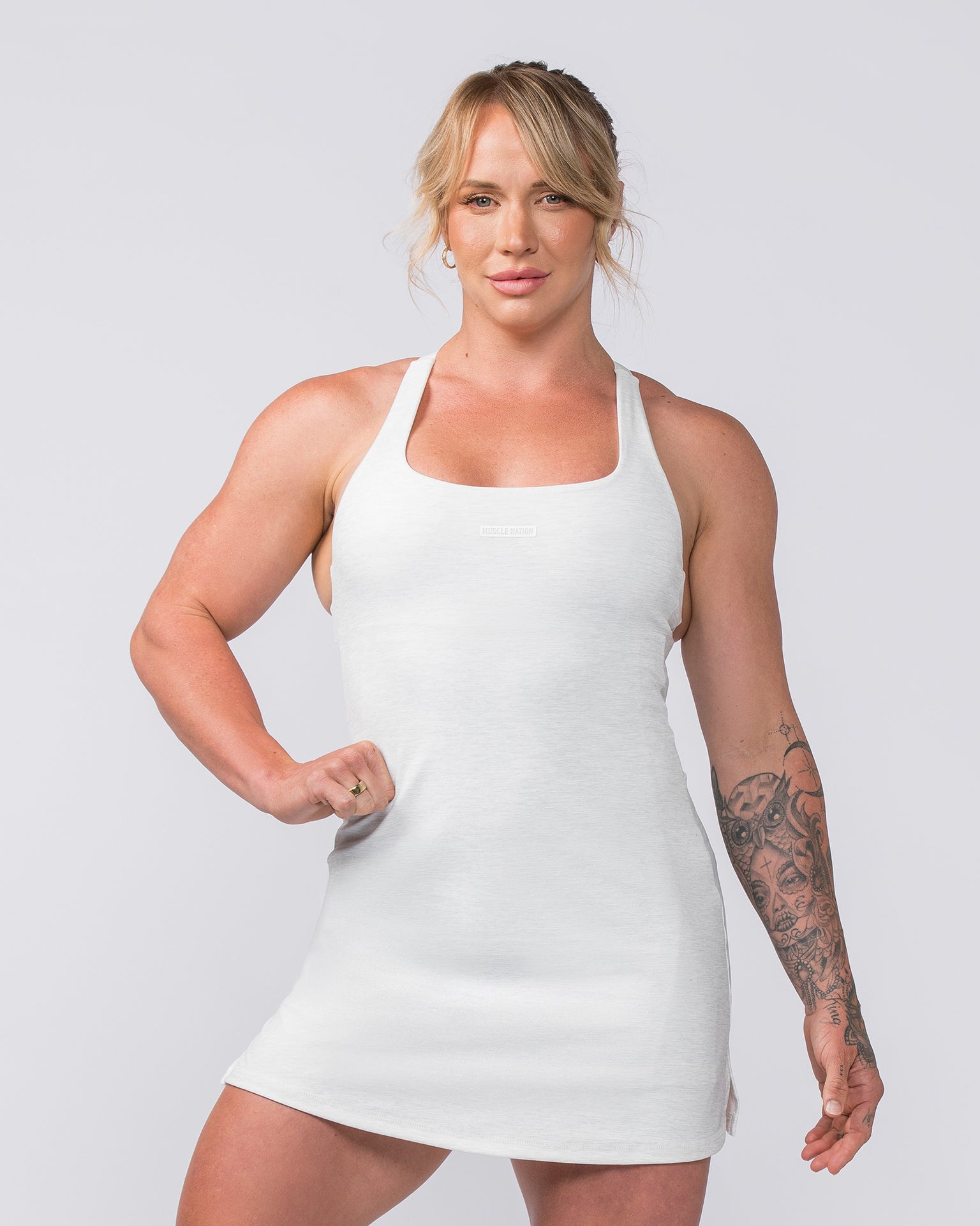 MN x Em King Aura Dress - White Grey Marl-Bottoms-XXS-082412WHTGMRL-XXS-MNAPPRL34567-3-Muscle Nation