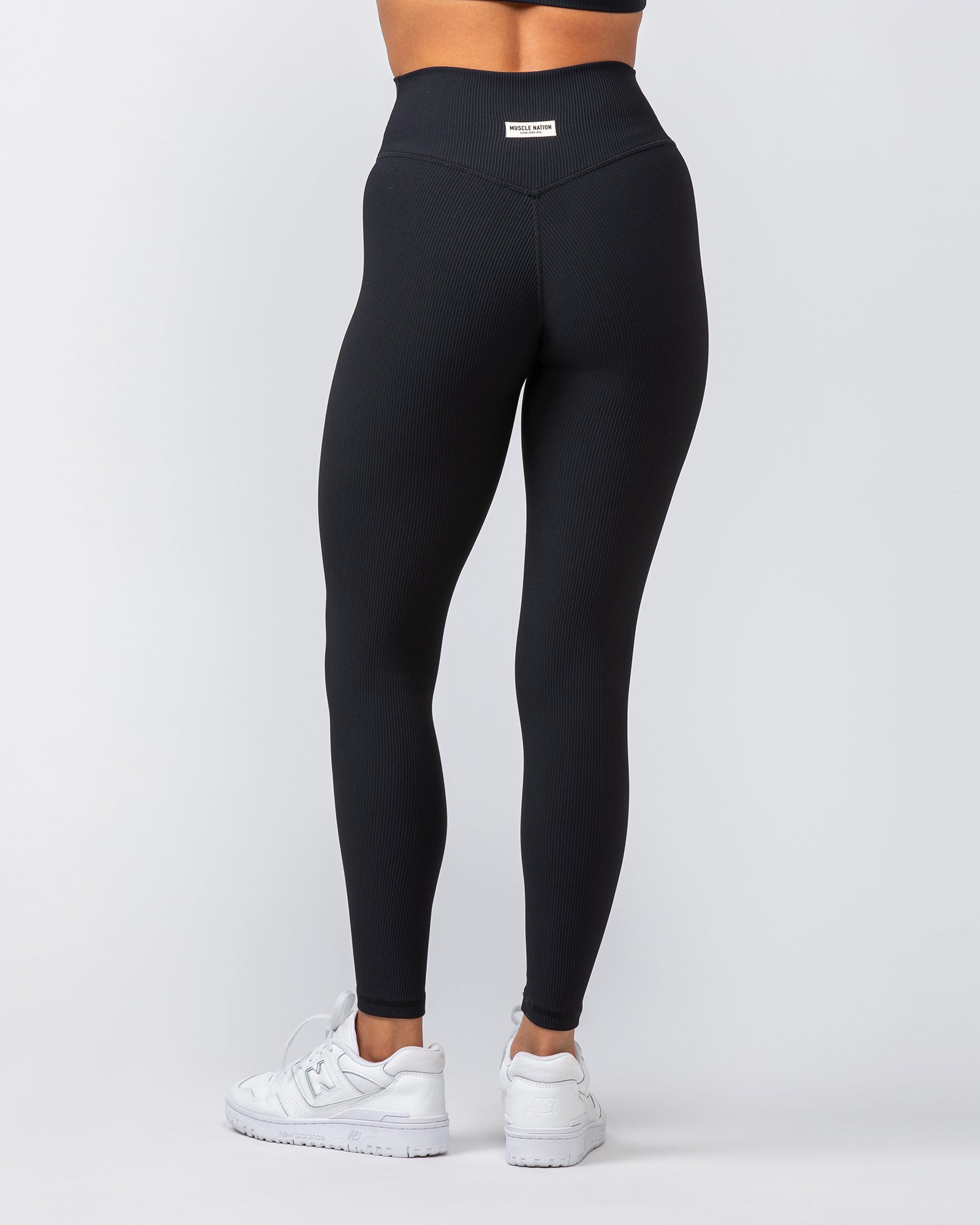 Zero Rise Rib Ankle Length Leggings - Black (Silicone Logo)