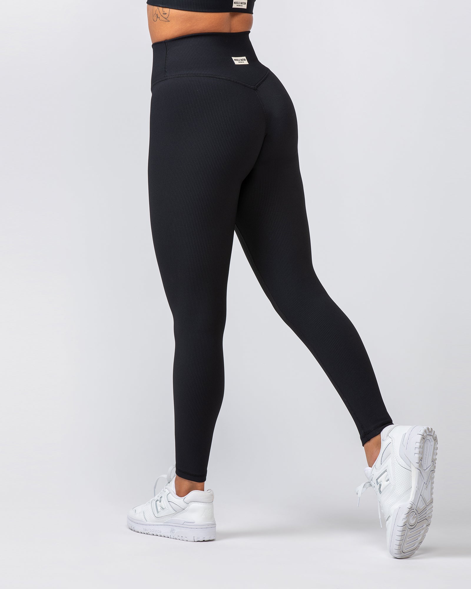 Zero Rise Rib Ankle Length Leggings - Black (Silicone Logo)