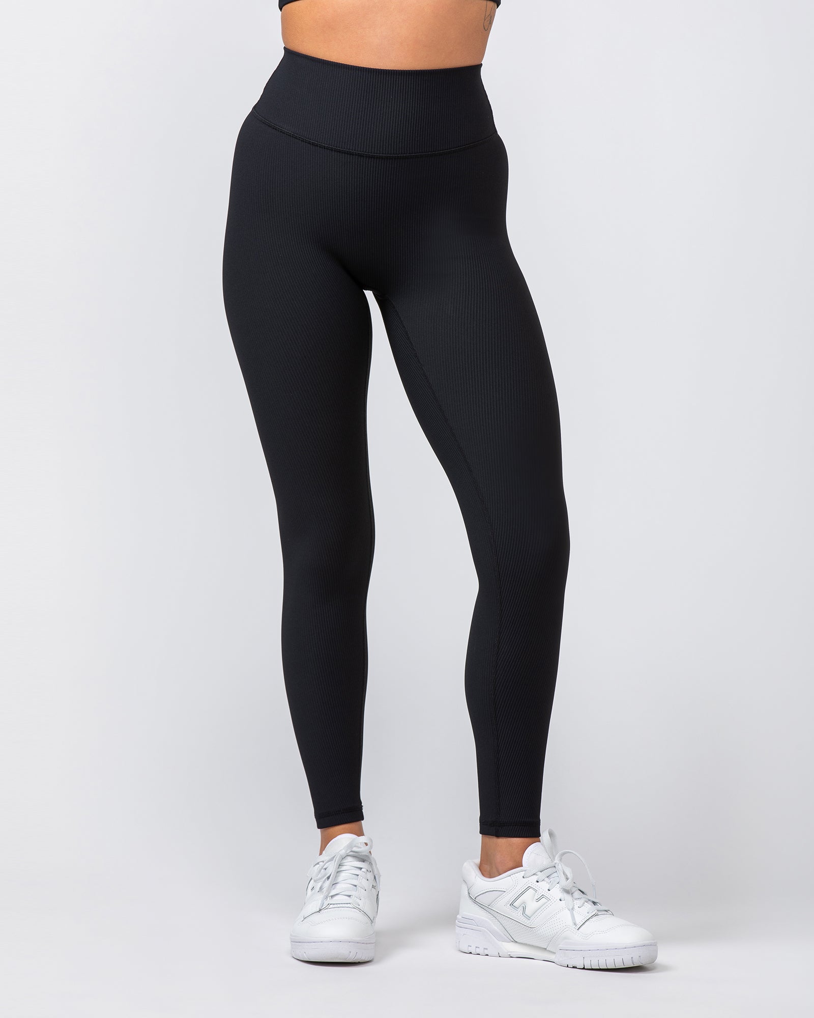 Zero Rise Rib Ankle Length Leggings - Black (Silicone Logo)