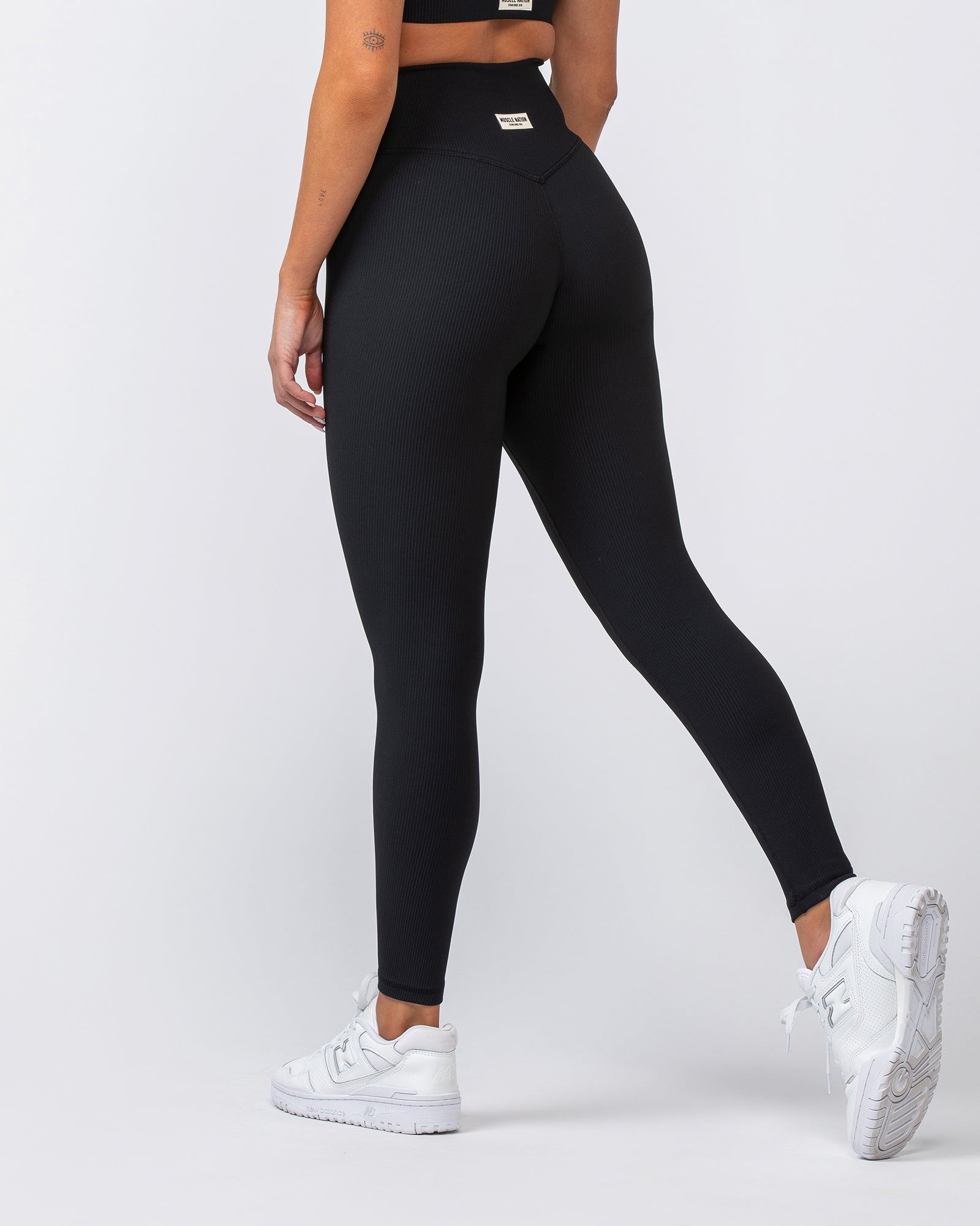 Zero Rise Rib Ankle Length Leggings - Black (Silicone Logo)