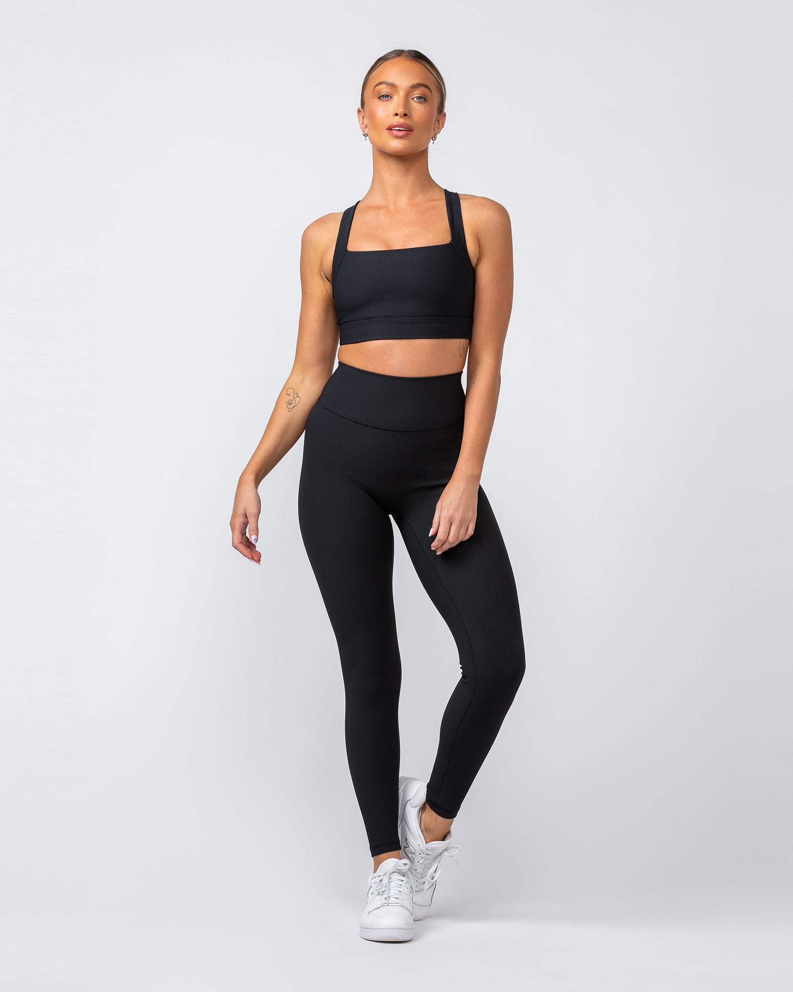 Zero Rise Rib Ankle Length Leggings - Black (Silicone Logo)