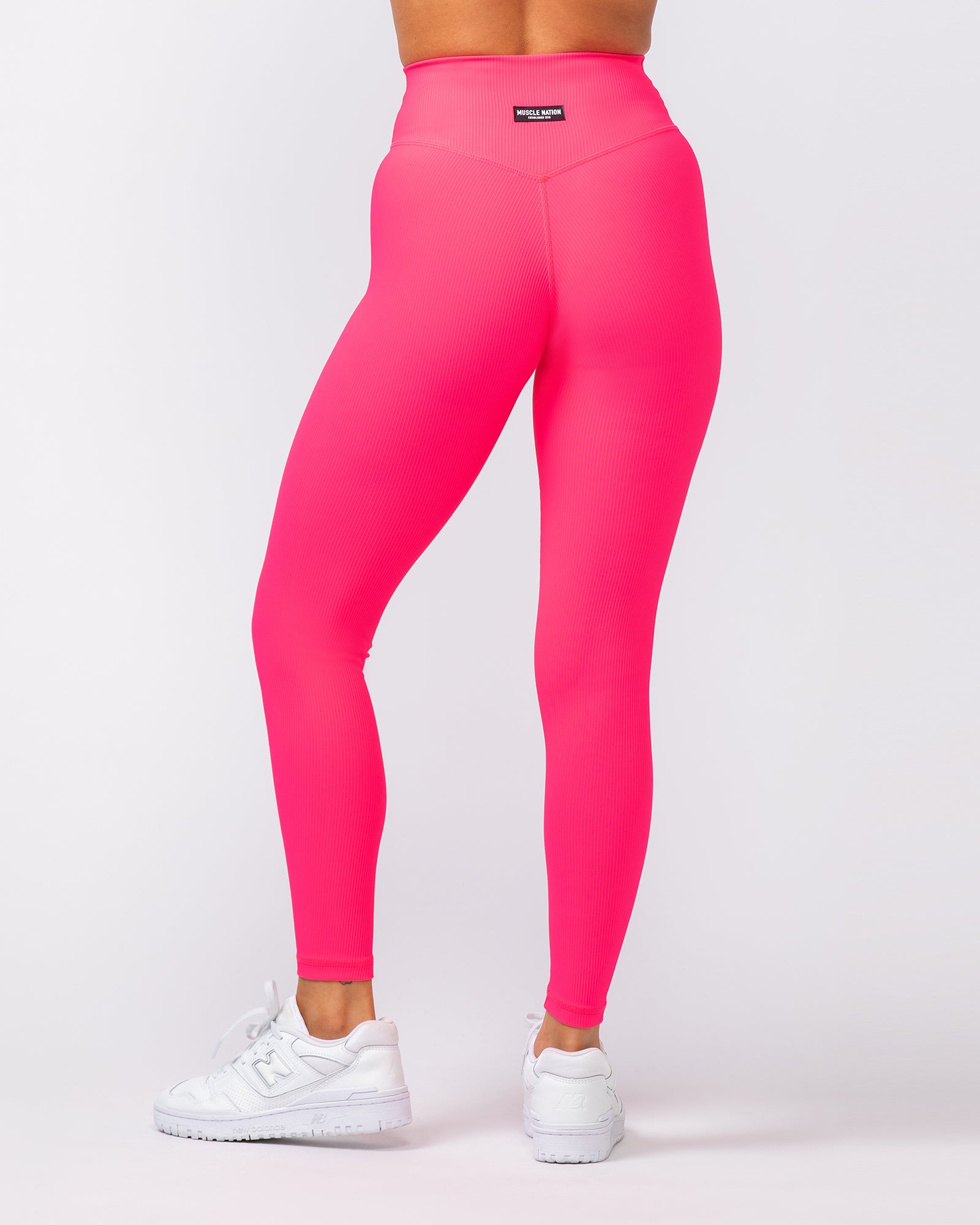 Zero Rise Rib Ankle Length Leggings - Neon Pink