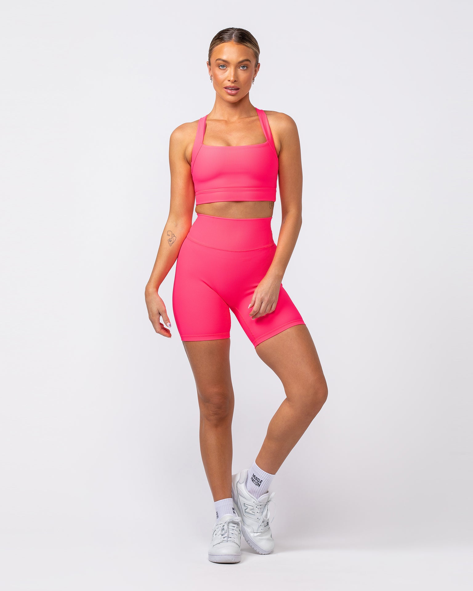 Zero Rise Rib Bike Shorts - Neon Pink-Shorts-XXS-062419NEPNK-XXS-MNAPPRL31623-5-Muscle Nation