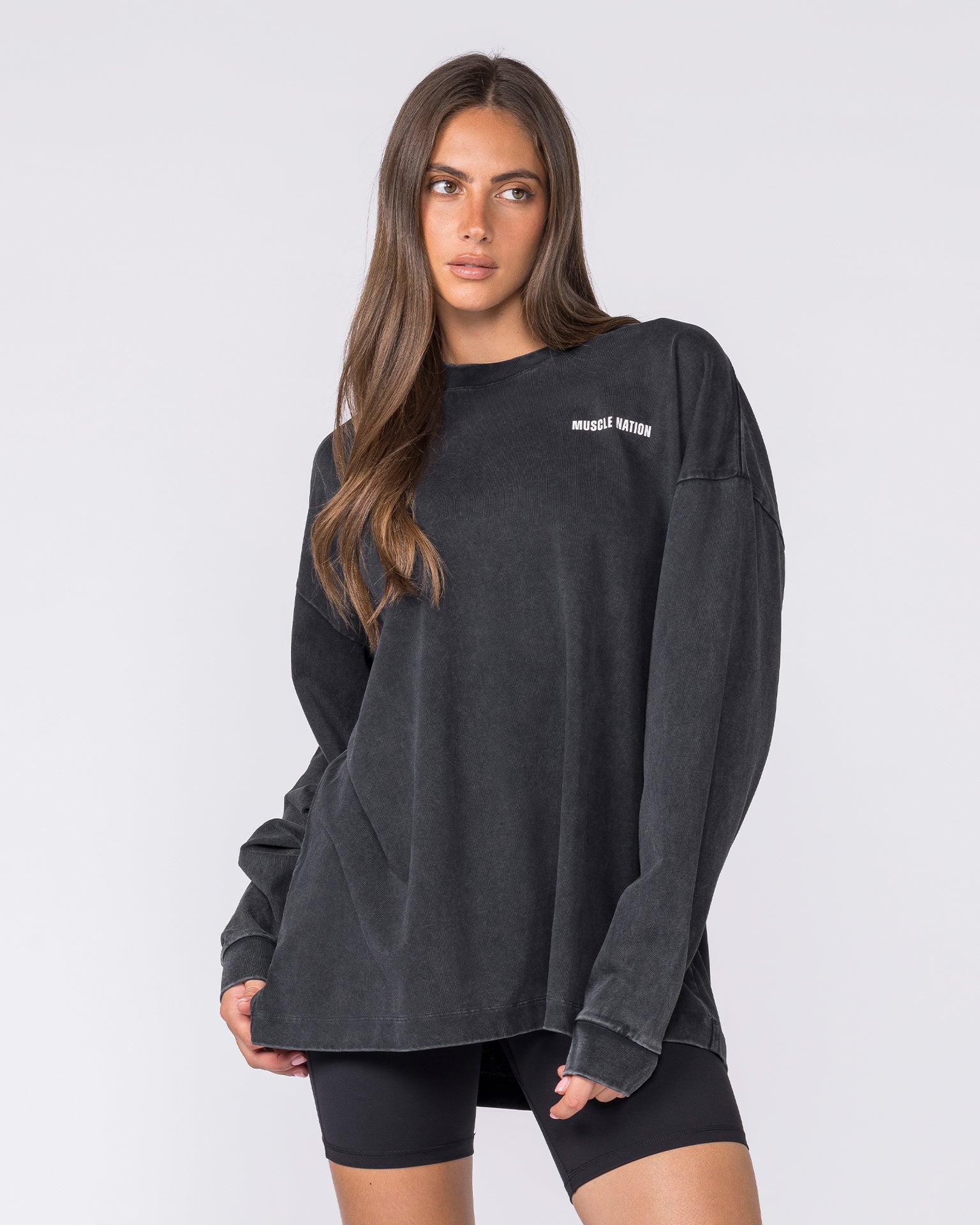 Essential Oversized Long Sleeve Vintage Tee - Washed Black-Long Sleeve T-Shirts-XS-032640WSHBLK-XS-MNAPPRL49669-6-Muscle Nation