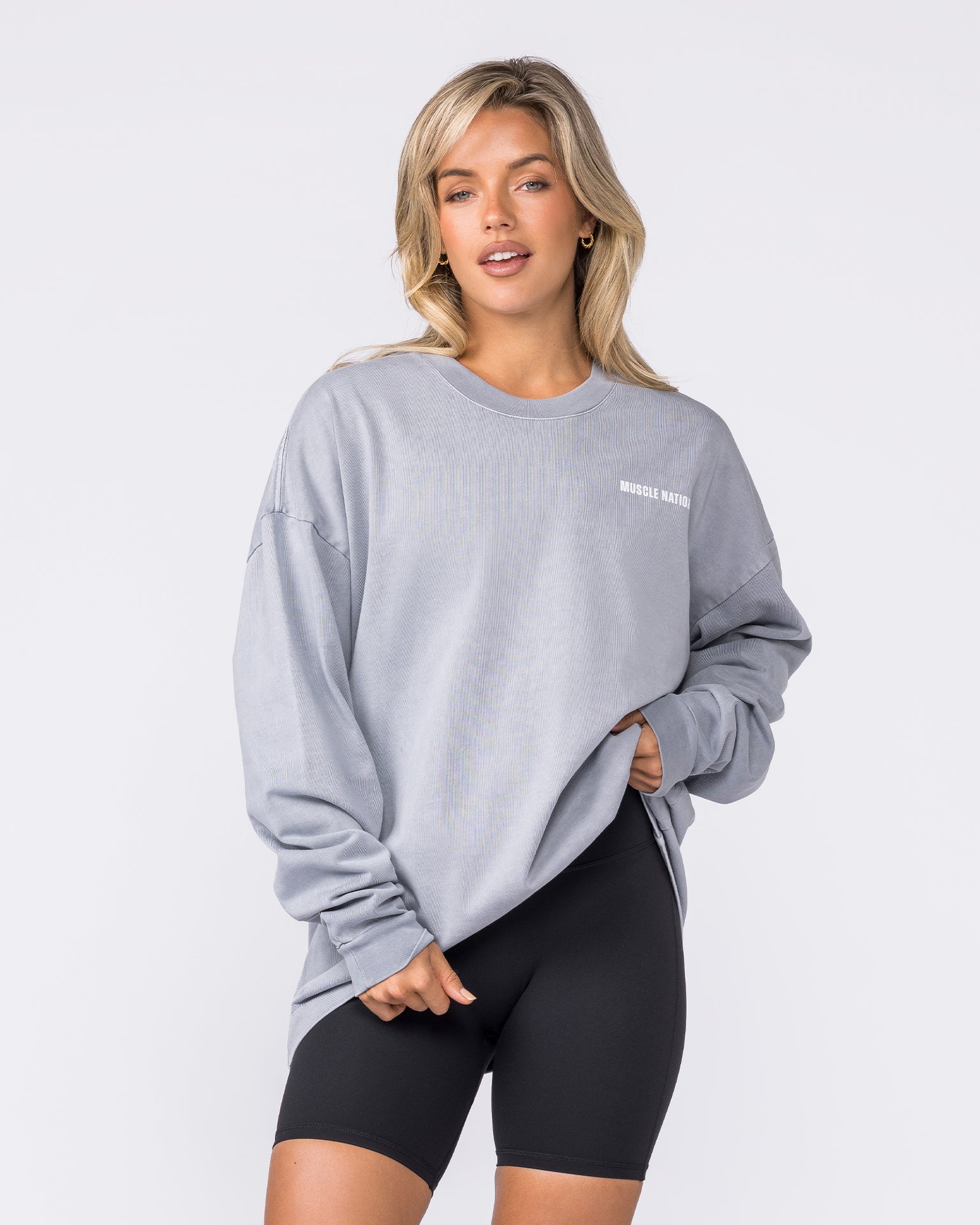 Essential Oversized Long Sleeve Vintage Tee - Washed Cement-Long Sleeve T-Shirts-XS-032640WCMT-XS-MNAPPRL49661-6-Muscle Nation