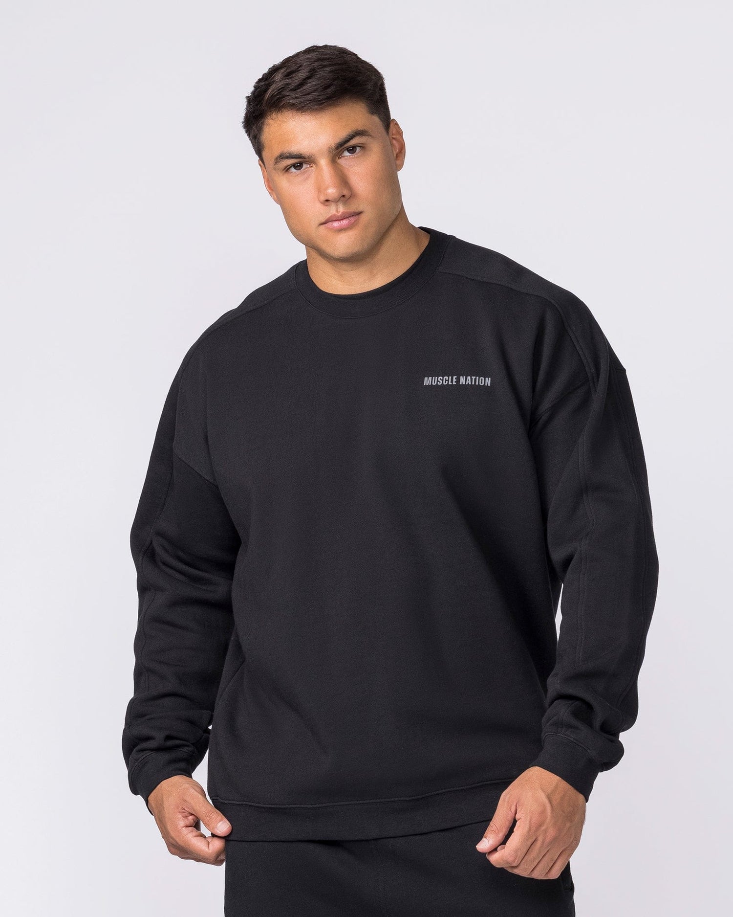 Essential Crew Pullover Black - Muscle Nation men's sweatshirt