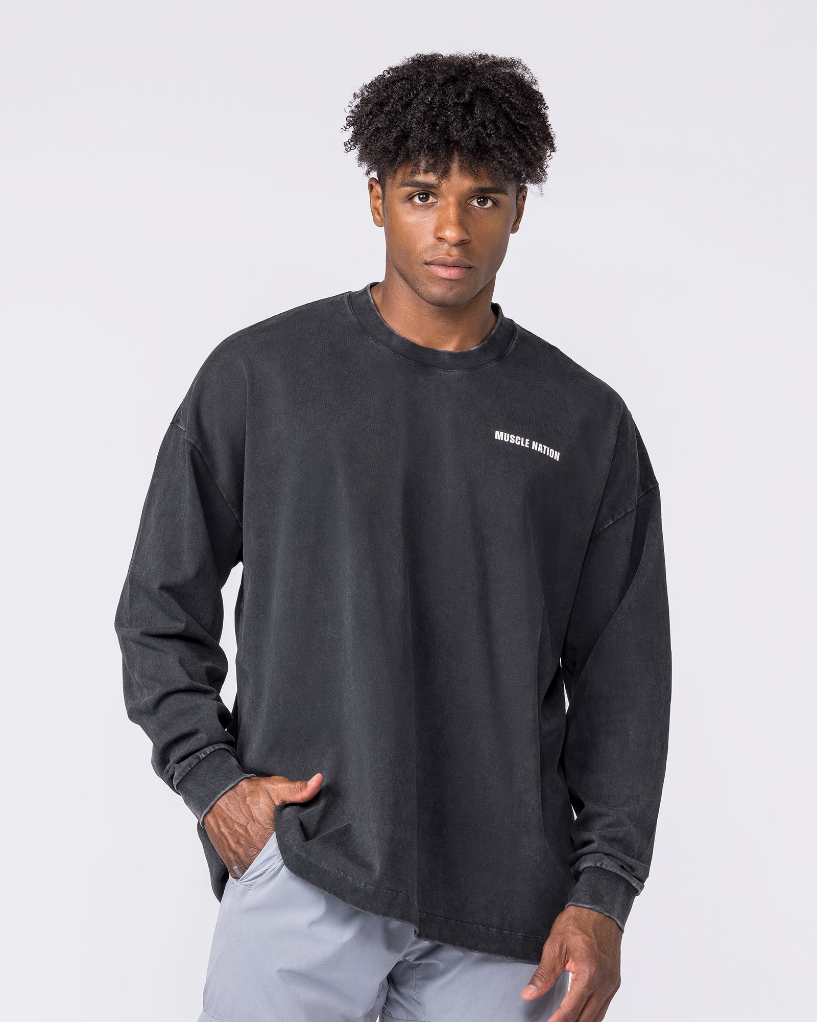 Essential Oversized Long Sleeve Vintage Tee - Washed Black-Long Sleeve T-Shirts-XS-032640WSHBLK-XS-MNAPPRL49669-1-Muscle Nation