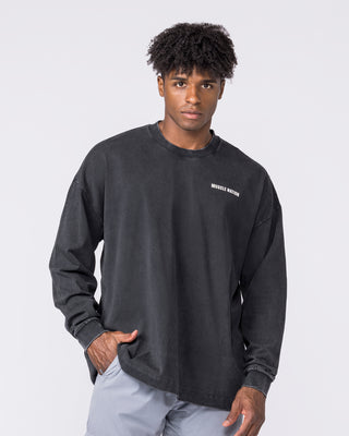 Essential Oversized Long Sleeve Vintage Tee - Washed Black-Long Sleeve T-Shirts-XS-032640WSHBLK-XS-MNAPPRL49669-1-Muscle Nation