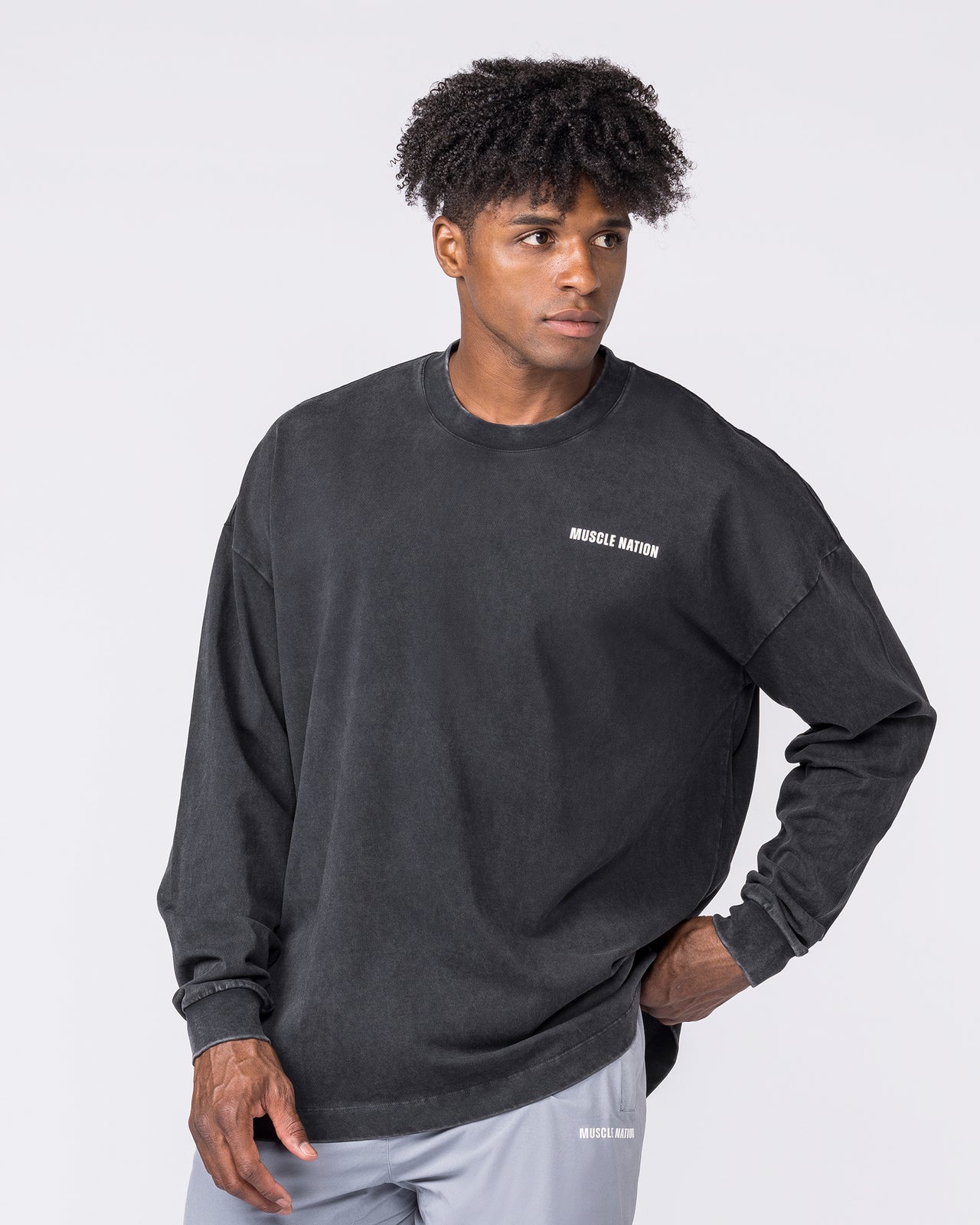 Essential Oversized Long Sleeve Vintage Tee - Washed Black-Long Sleeve T-Shirts-XS-032640WSHBLK-XS-MNAPPRL49669-3-Muscle Nation
