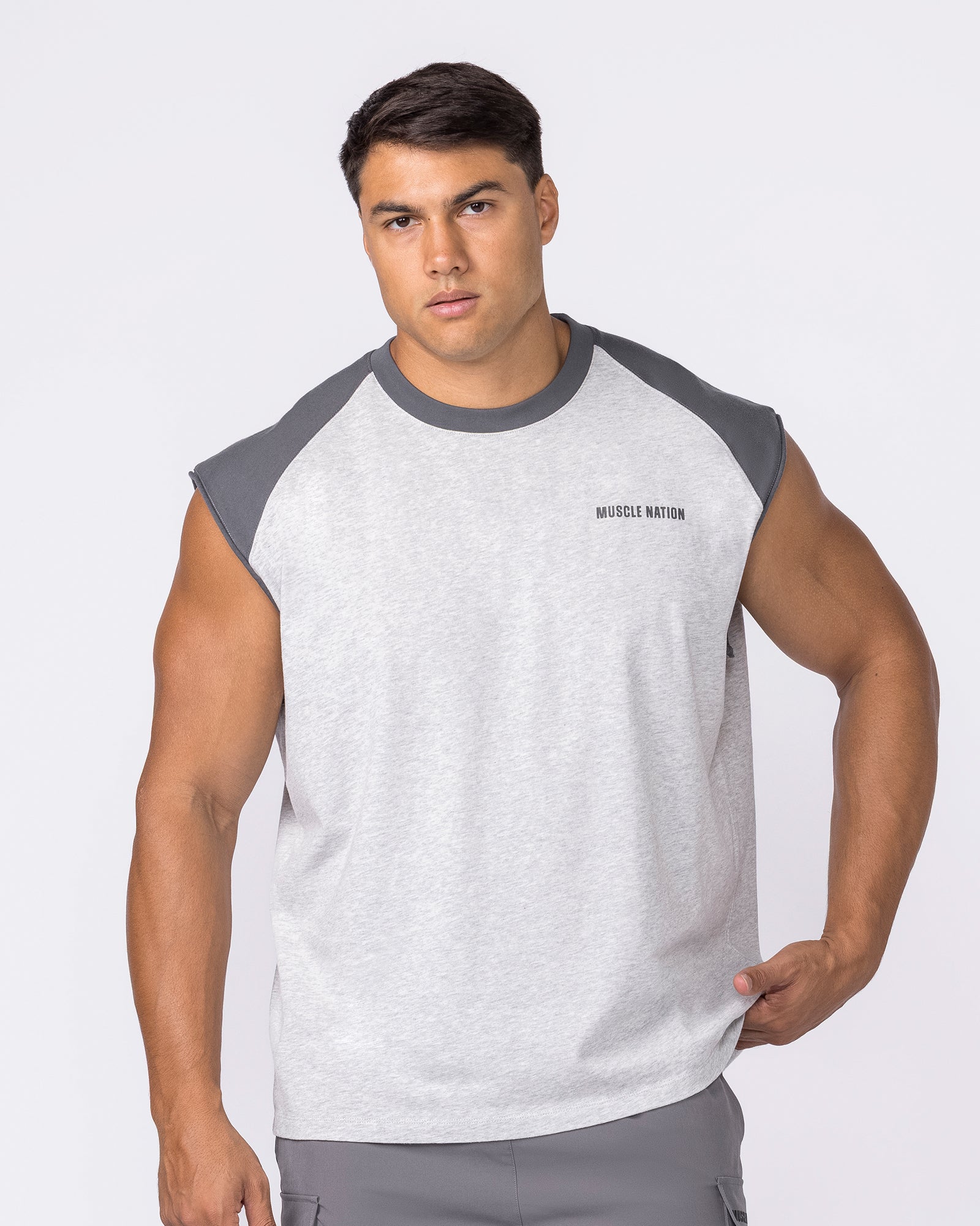 Essential Raglan Boxy Muscle Tank - Grey Marl / Tornado-Singlets & Tanks-S-042646GRM/TNDO-S-MNAPPRL50511-3-Muscle Nation