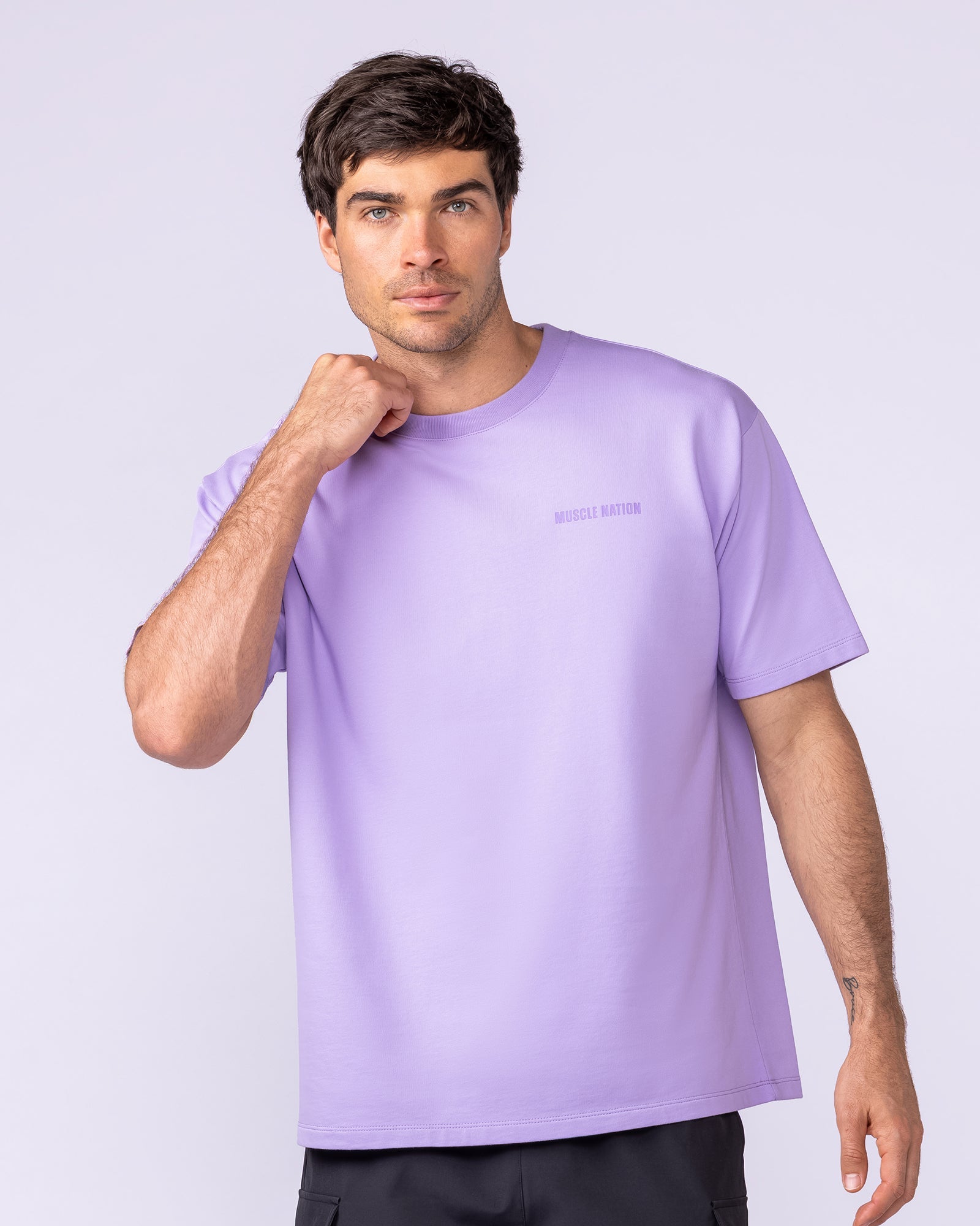 Essential Regular Fit Tee - Lavender-T-Shirts-S-1125184LAV-S-MNAPPRL47383-3-Muscle Nation