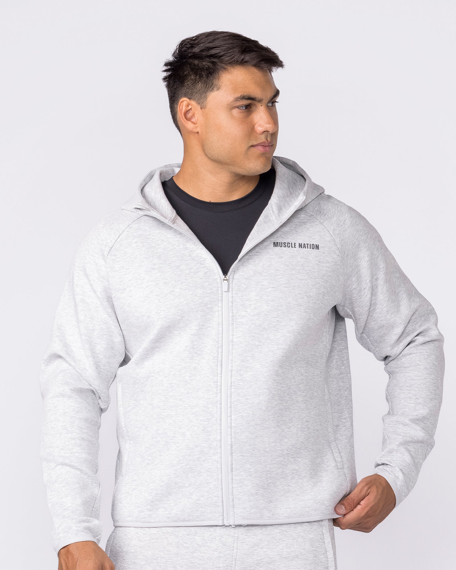Essential Tech Zip Hoodie - Grey Marl-Jumpers & Hoodies-XS-042634GRYMRL-XS-MNAPPRL50357-3-Muscle Nation