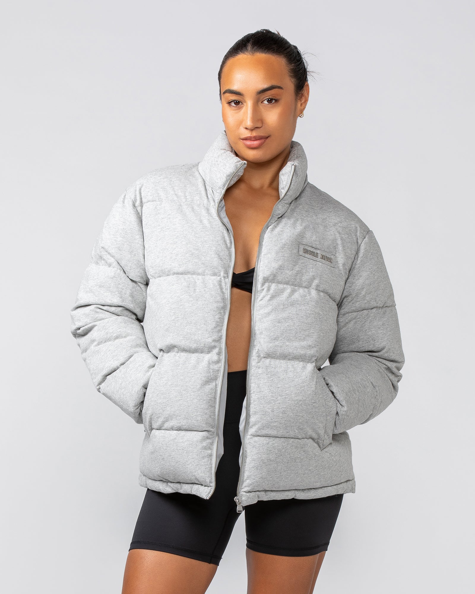 Grey oversized puffer jacket hotsell