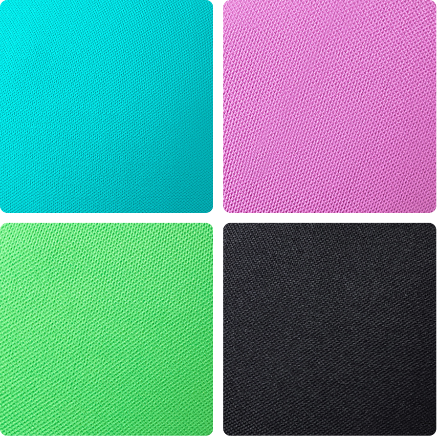 Image of scrunch seamless fabrics. Close up of Blue, pink, green & black fabrics.