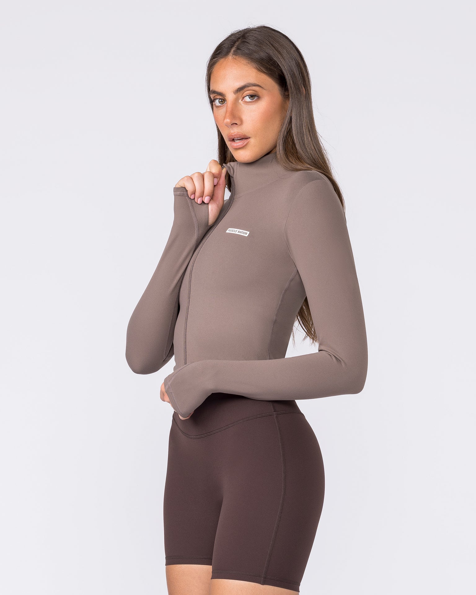 Favourite Cropped Zip Through - Taupe-Tops-XXS-032611TAUPE-XXS-MNAPPRL49183-4-Muscle Nation
