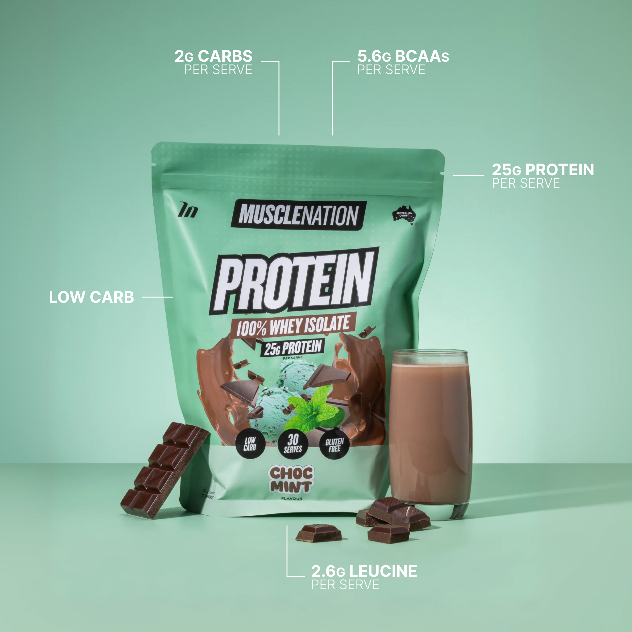 WHEY Protein Isolate - Choc Mint - 30 serves-Whey Protein Powders-MNSUPPS0410-9359054002722-2-Muscle Nation