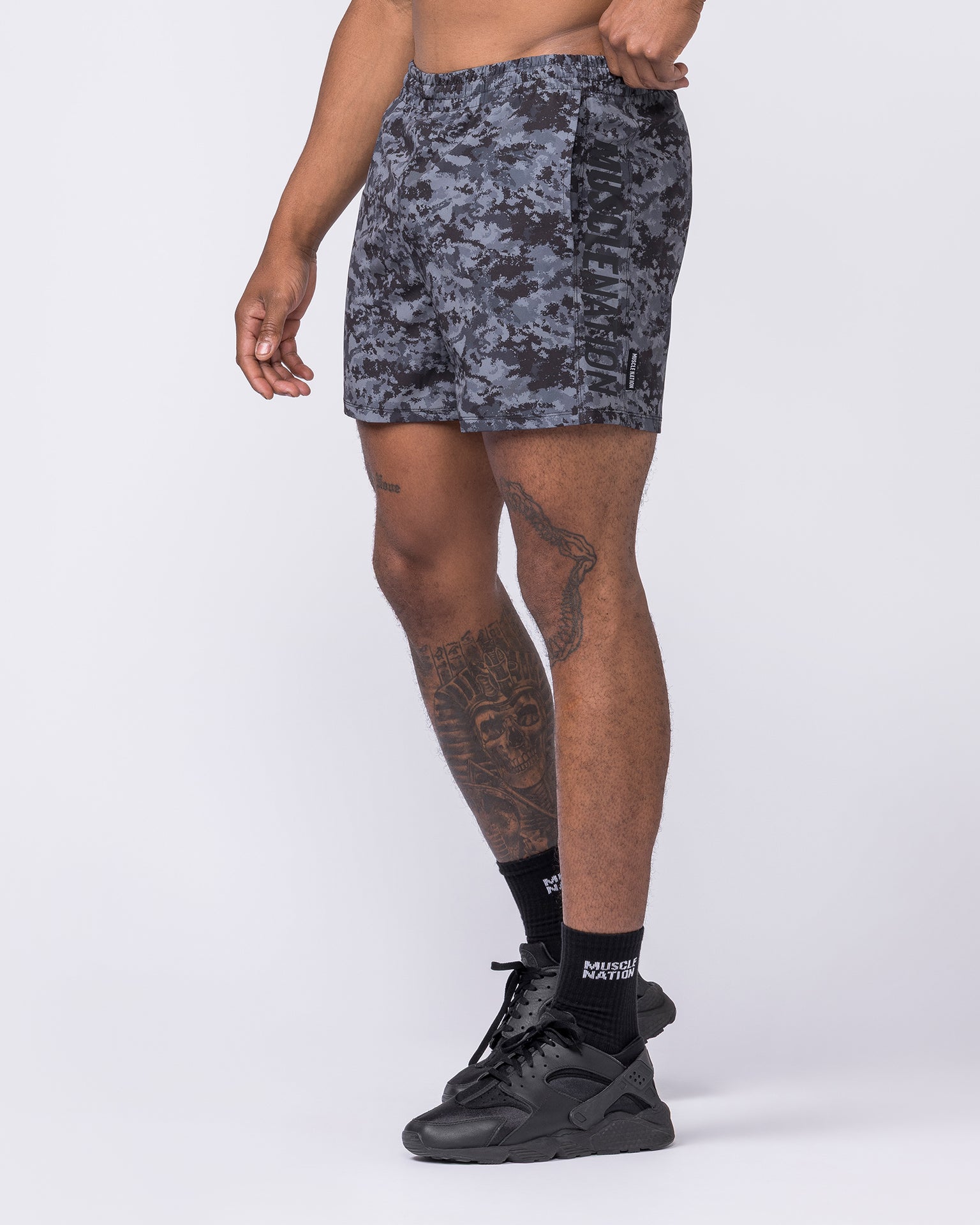 Function 4" Shorts - Grey/ Black Distressed Print-Shorts-S-062410GBDP-S-MNAPPRL31807-3-Muscle Nation